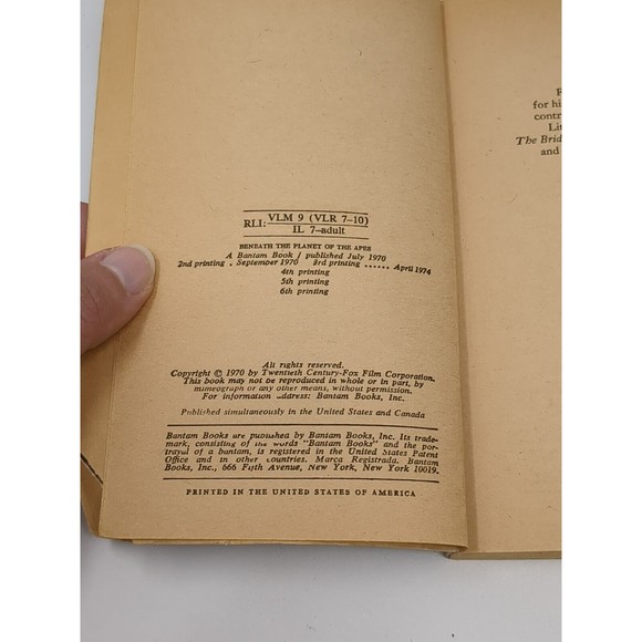 Beneath The Planet of the Apes Michael Avallone 1970 Bantam Paperback Book Club - Picture 10 of 13